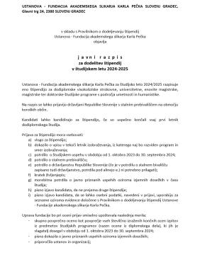 Javni razpis za dodelitev štipendij v študijskem letu 2024-2025